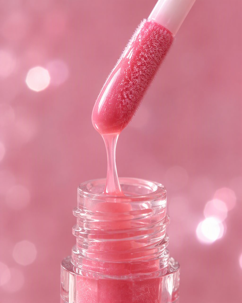 Doe-foot applicator lifting glossy pink gloss
